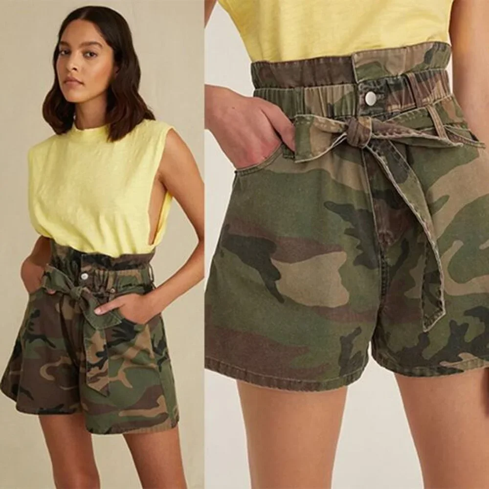 NWT Marissa Webb Monty Camouflage Paperbag High Waist Shorts Multi Size: 6 - Picture 8 of 8